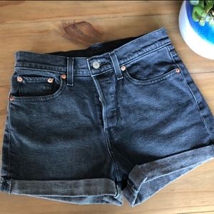 Levi’s high rise black denim shorts
